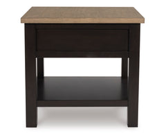 Brown two tone end table with drawer and shelf, product view 4 - 4