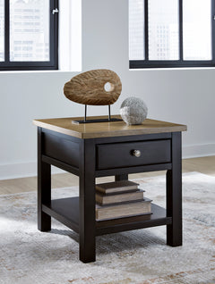 Brown two tone end table with drawer and shelf, product view 5 - 5