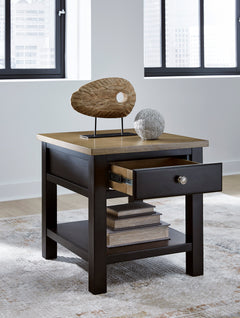 Brown two tone end table with drawer and shelf, product view 6 - 6