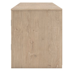 Tan TV stand with side cabinets and center shelf, product view 4 - 10