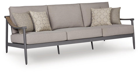 Gray Aluminum Outdoor Sofa with Wood-Tone Accents
