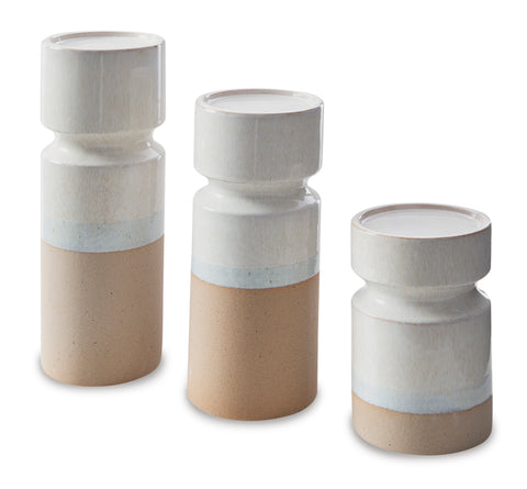 Hurston Ivory and Brown Ceramic Candle Holders, Set of 3