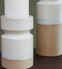 Ivory/Brown Hurston three-piece candle holder set, product view 2 - 2