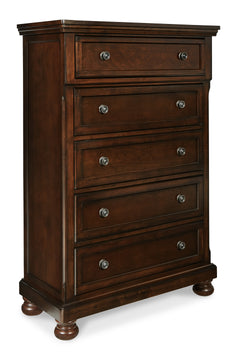 Rustic Brown, complete five-drawer chest, angled view - 1