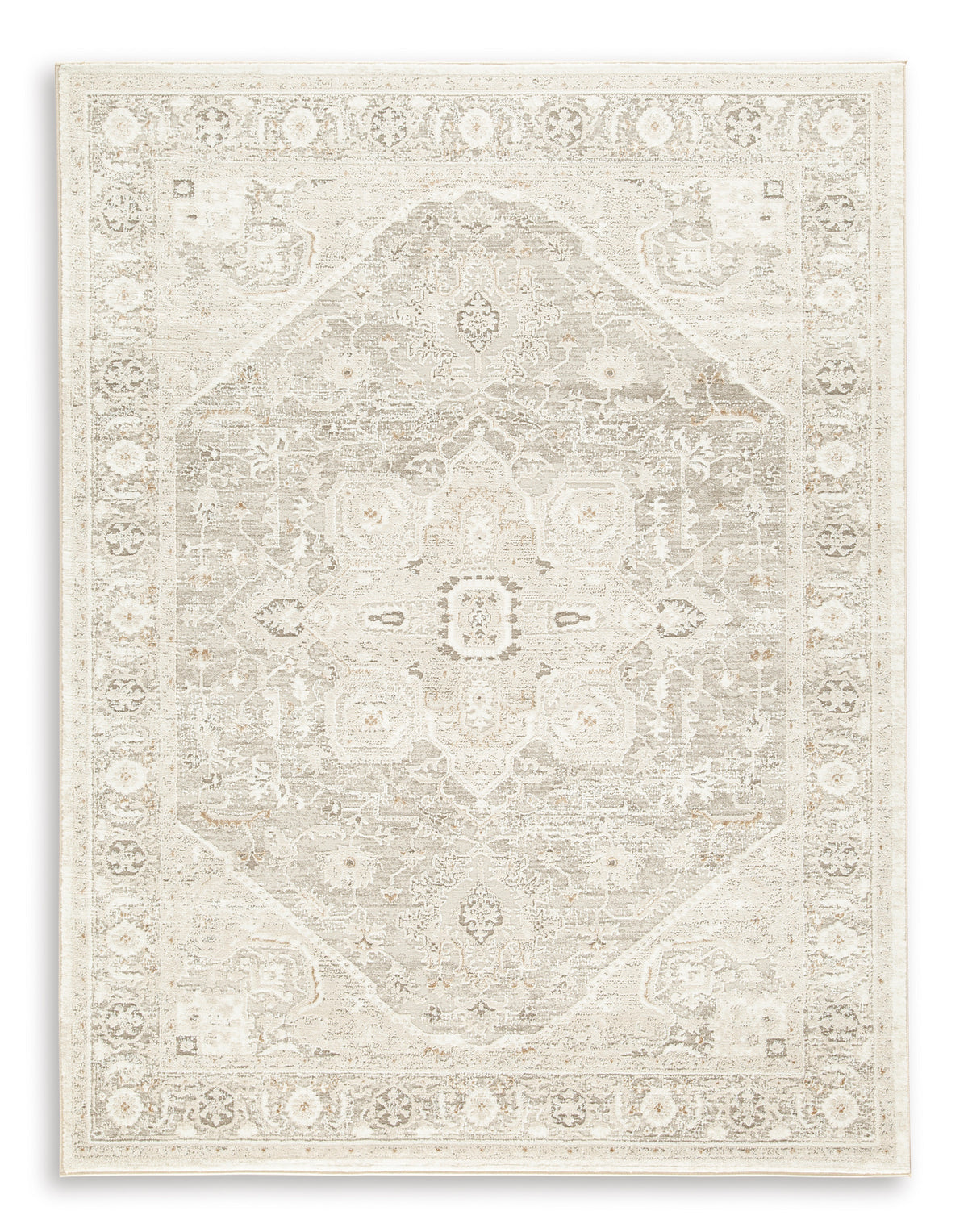 Ivory/Gray/Tan 94.25" x 120", complete rug design; representative size