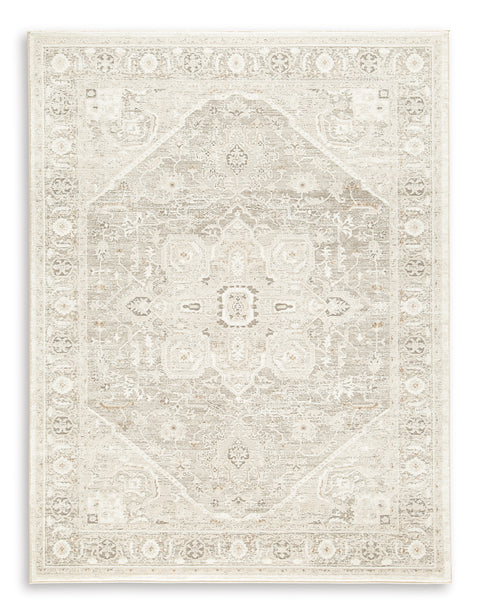 Ivory Gray and Tan Persian-Style Medallion Woven Rug