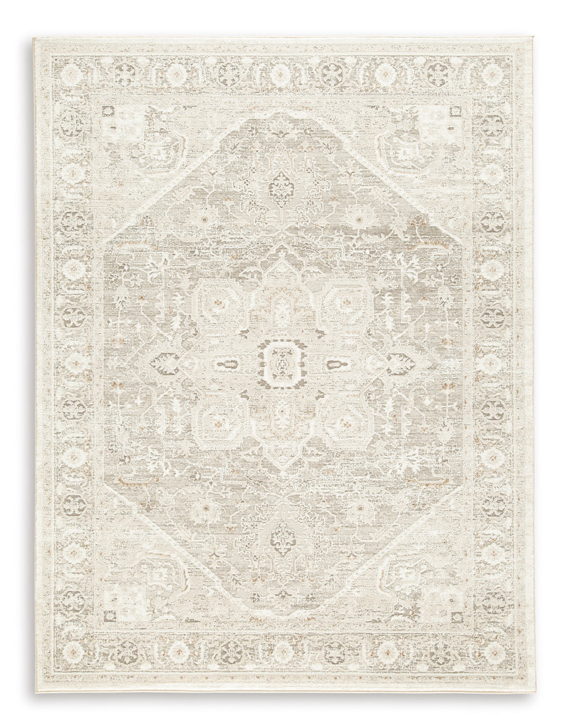 Ivory Gray and Tan Persian-Style Medallion Woven Rug