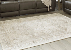 Ivory/Gray/Tan 94.25" x 120", room view; furniture excluded - 2