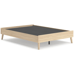 Tan / Full, complete platform bed without mattress, angled view - 1