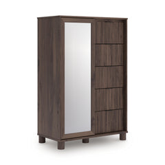 Brown / Brown Reeded Dressing Chest with Mirrored Door — complete product angled view - 1
