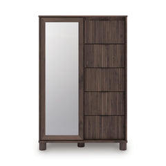 Brown / Brown Reeded Dressing Chest with Mirrored Door — front view - 3