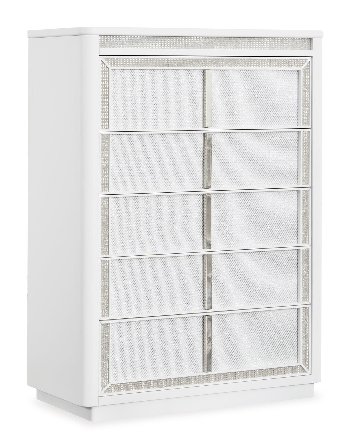 White, complete five-drawer chest, angled view