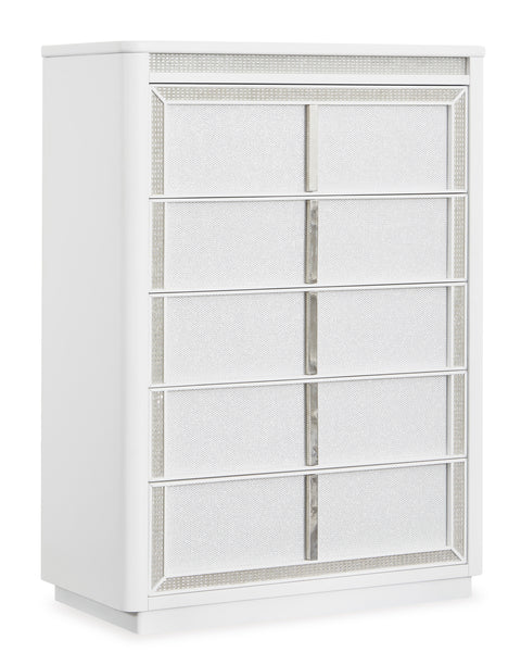 White Lacquer Five-Drawer Chest with Dimmable LED Lighting