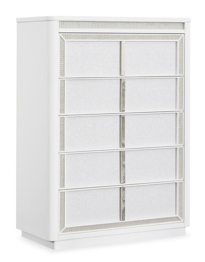 White Lacquer Five-Drawer Chest with Dimmable LED Lighting