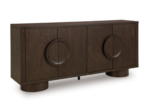 Dark Brown Four-Door Accent Cabinet with Circular Pulls