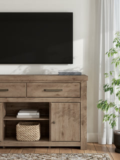 Brown, TV stand front storage view; television and accessories excluded - 2