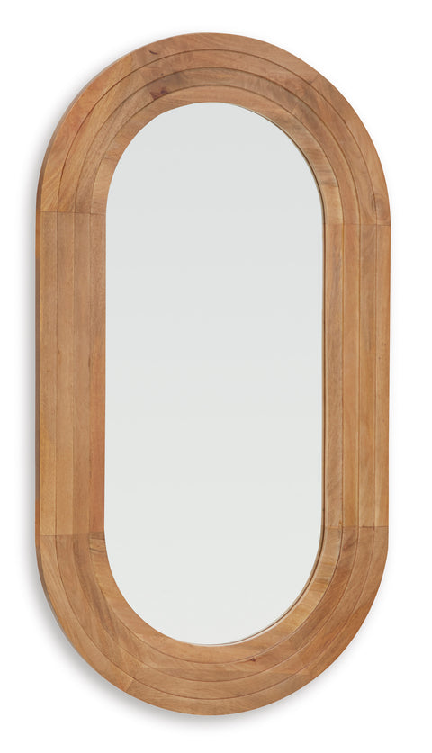 Light Brown Oval Wood-Framed Wall Mirror