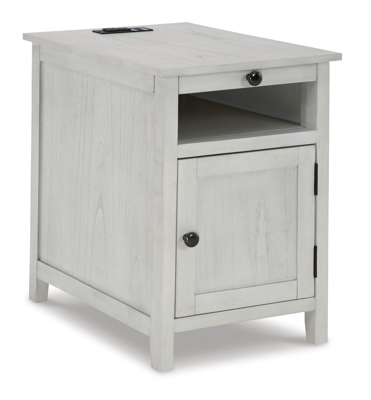 Antique White Storage Chairside End Table with Charging, full product view