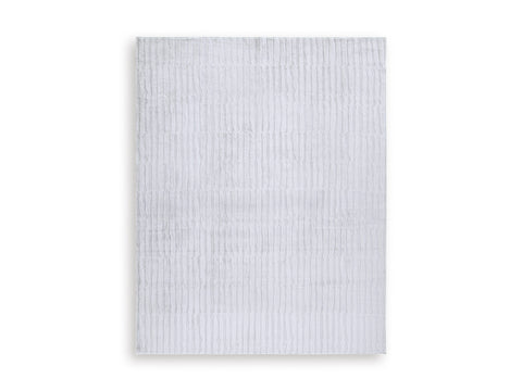 Gray Textured Stripe Faux-Fur Machine-Washable Rug