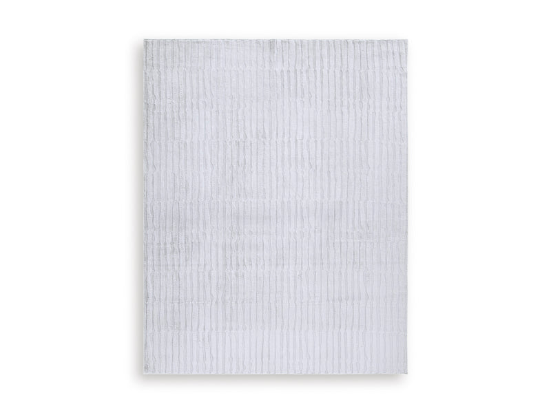 Gray Textured Stripe Faux-Fur Machine-Washable Rug