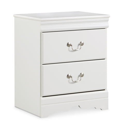 White Two-Drawer Nightstand with Pewter-Tone Bail Pulls
