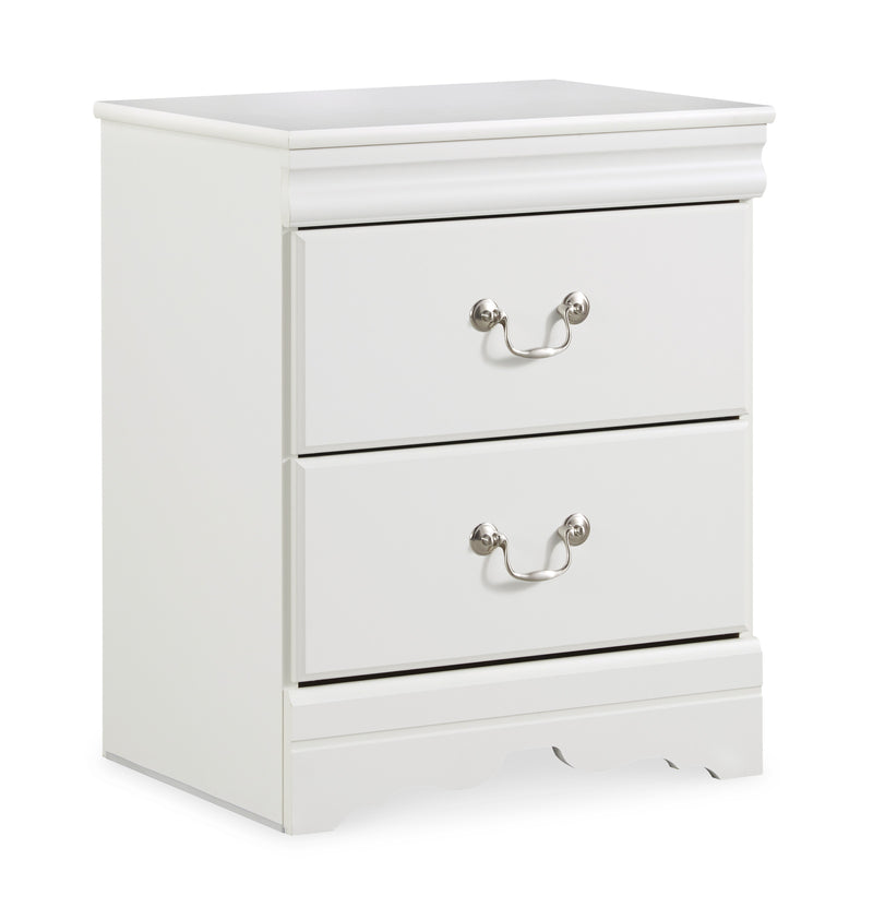 White Two-Drawer Nightstand with Pewter-Tone Bail Pulls