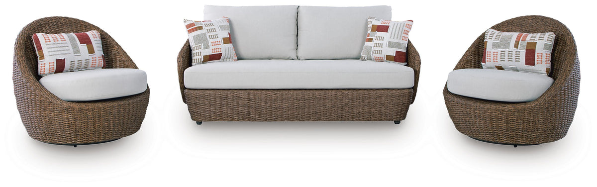 Beige, complete set with loveseat and two swivel chairs