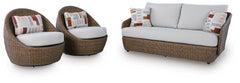 Beige, complete three-piece set angled view - 3