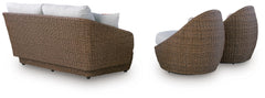 Beige, rear views of all three pieces - 4