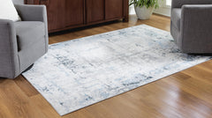Blue/White/Gray 96.5" x 120.25", room view; furniture excluded - 2