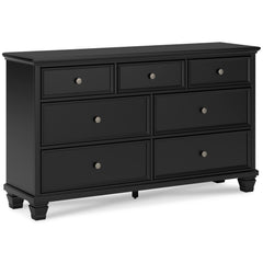 Black, complete seven-drawer dresser, angled view - 1