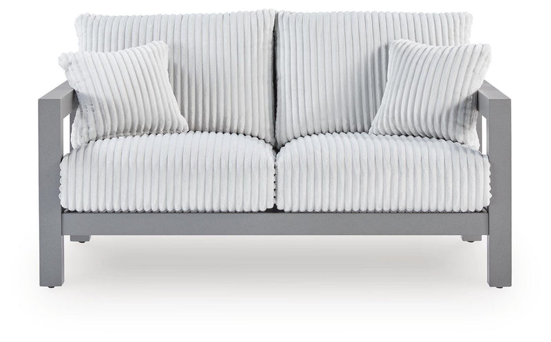 Gray Aluminum Outdoor Loveseat with Corded Cushions