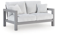 Gray, complete outdoor loveseat angled view - 3