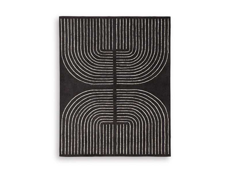 Black and Ivory Mirrored Arch Wool Rug