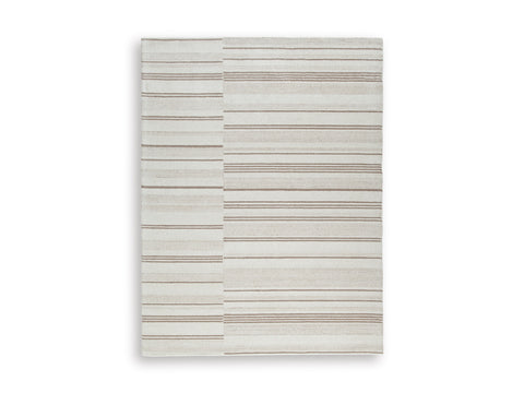 Ivory and Tan Fine Stripe Hand Tufted Wool Blend Rug
