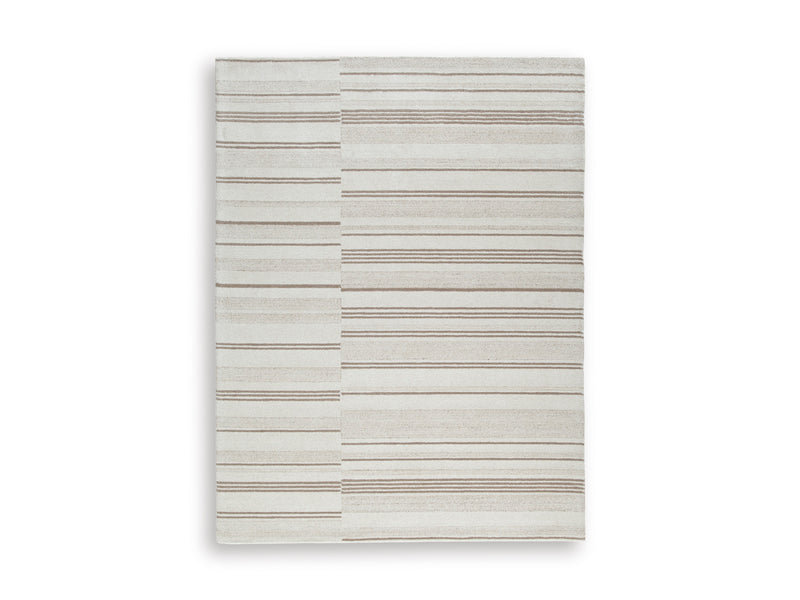 Ivory and Tan Fine Stripe Hand Tufted Wool Blend Rug