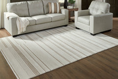 Ivory/Tan 91.75" x 119.38", room view; furniture excluded - 2