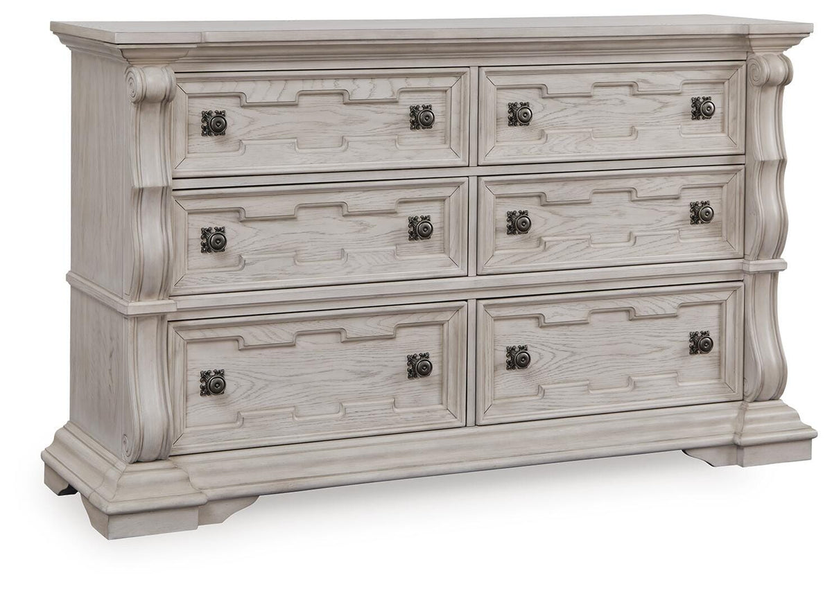Antique White / Six Drawer Dresser — complete product angled view