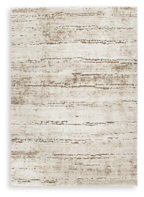 Cream and Brown Striated High-Low Shag Rug