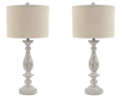 Whitewash table lamp pair, full product view - 1