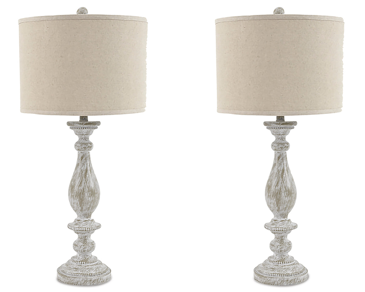 Whitewash table lamp pair, full product view