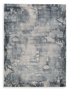 Blue/Gray/Cream 63.25" x 89", complete rug product view - 1