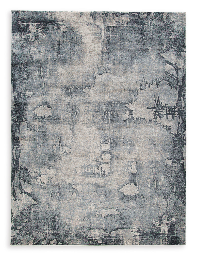 Blue Gray and Cream Abstract Cut-Pile Rug