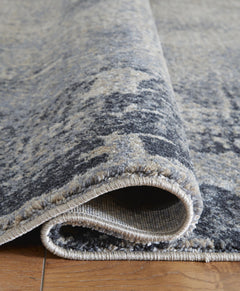 Blue/Gray/Cream 63.25" x 89", rolled rug backing detail - 3