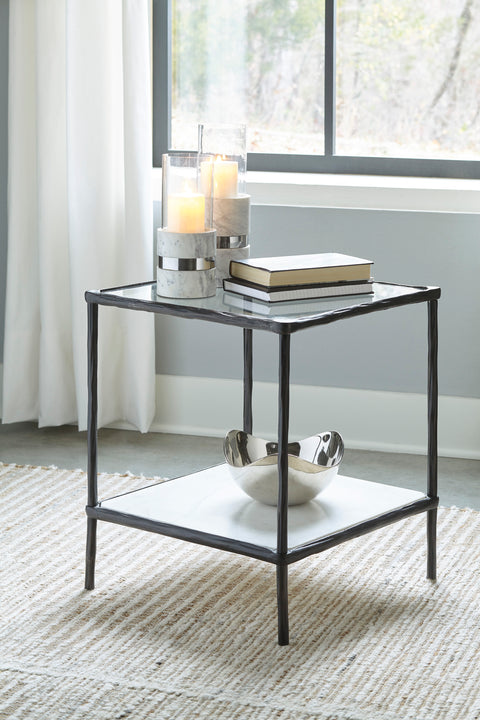 Ryandale Glass Top Accent Table with Marble Shelf
