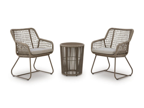 Three-Piece Outdoor Rope Chair and Round Table Set with Cushions