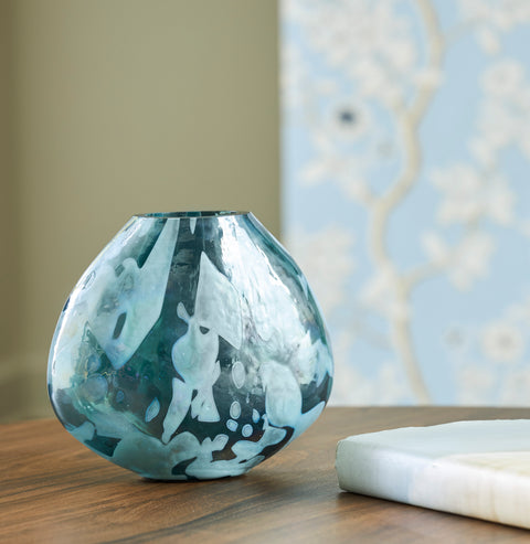 Cartshaw Iridescent Teal Blown Glass Vase