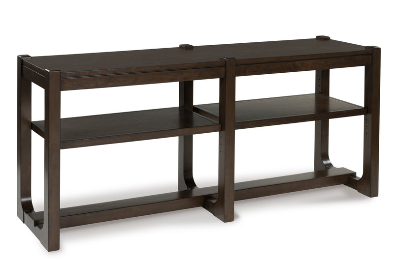 Dark Brown Open Console Table with Two Adjustable Shelves