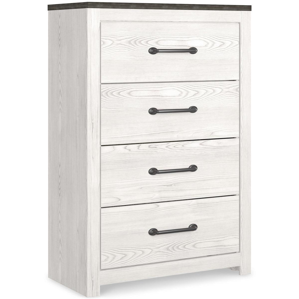 White/Gray, complete four-drawer chest, angled view