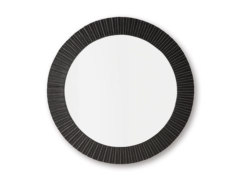 Black and Antique Silver-Tone Ribbed Round Wall Mirror